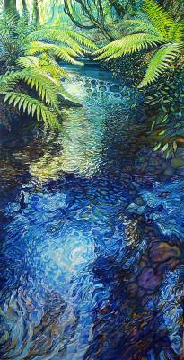 "Kaweka Stream" - Acrylic on Board (commissioned work) - Painting by John Ruth, a painter from Hawke's Bay, New Zealand.