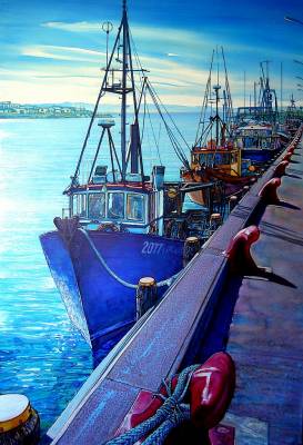 "Fishing Boats Ahuriri" - Painting by John Ruth, a painter from Hawke's Bay, New Zealand.