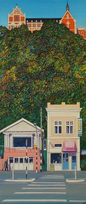 "Parade Cafe" - Acrylic on Board - Painting by John Ruth, a painter from Hawke's Bay, New Zealand.