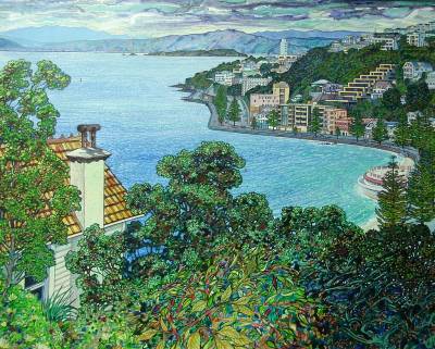 "Oriental Parade 2" - Acrylic on Board - Painting by John Ruth, a painter from Hawke's Bay, New Zealand.