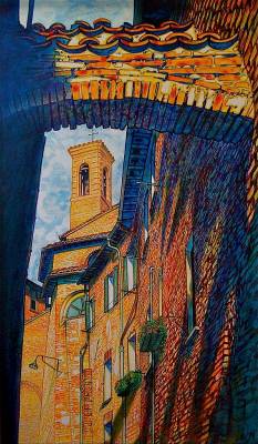 "Italian Town 1" - Acrylic on Board - Painting by John Ruth, a painter from Hawke's Bay, New Zealand.