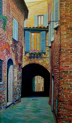 "Italian Town 2" - Acrylic on Board - Painting by John Ruth, a painter from Hawke's Bay, New Zealand.