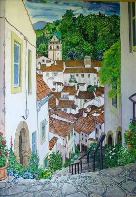 "Castel de Vide - Portugal" - Acrylic On Board - Painting by John Ruth, a painter from Hawke's Bay, New Zealand.