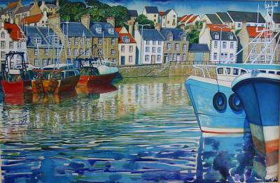 "Pittenweem, Scotland" - NFS - Painting by John Ruth, a painter from Hawke's Bay, New Zealand.