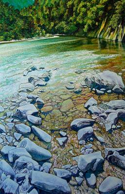 "Mountain River" - Acrylic on Board - Painting by John Ruth, a painter from Hawke's Bay, New Zealand.