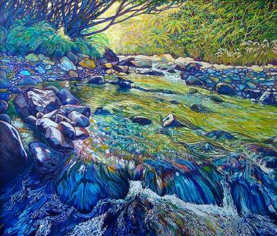 "Riverbed" - acrylic on board - Painting by John Ruth, a painter from Hawke's Bay, New Zealand.