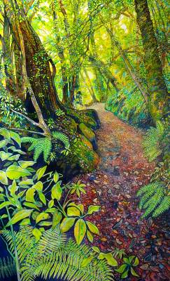 "Bush Track" - Acrylic on Board - Painting by John Ruth, a painter from Hawke's Bay, New Zealand.