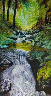 "Bush Stream" - Painting by John Ruth, a painter from Hawke's Bay, New Zealand.