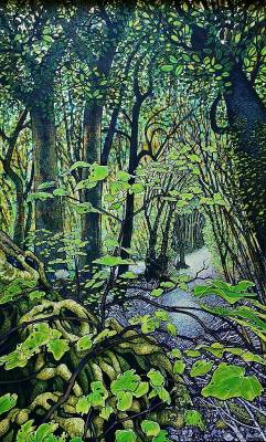 "Karaka Grove" - Acrylic on Board - Painting by John Ruth, a painter from Hawke's Bay, New Zealand.