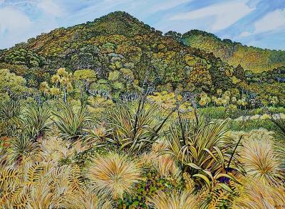 "Kapiti Island Wetland" - Painting by John Ruth, a painter from Hawke's Bay, New Zealand.