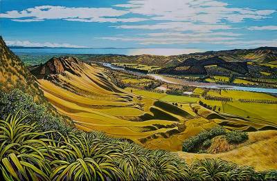 "Te Mata Range" - Painting by John Ruth, a painter from Hawke's Bay, New Zealand.